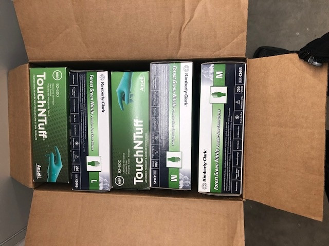 Boxes of nitrile gloves gathered from MoMA facilities