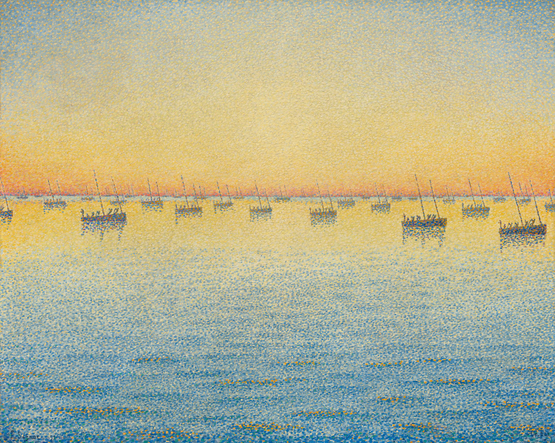 Paul Signac. Setting Sun. Sardine Fishing. Adagio. Opus 221 from the series The Sea, The Boats, Concarneau. 1891