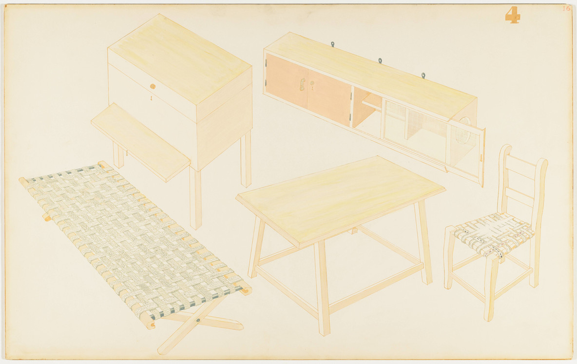 Clara Porset, Xavier Guerrero. Entry Panel for MoMA Latin American Competition for Organic Design in Home Furnishings. c.1940