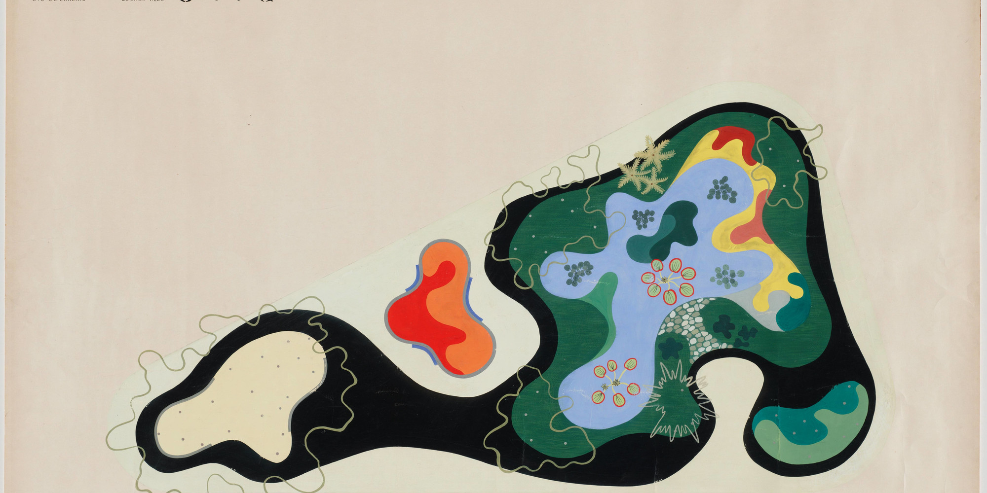 Roberto Burle Marx. Garden Design Saenz Peña Square, Rio de Janeiro, Brazil, Plan. 1948. Gouache on paper, 24 3/8 × 40″ (61.9 × 101.6 cm). The Museum of Modern Art, New York. Gift of Philip L. Goodwin