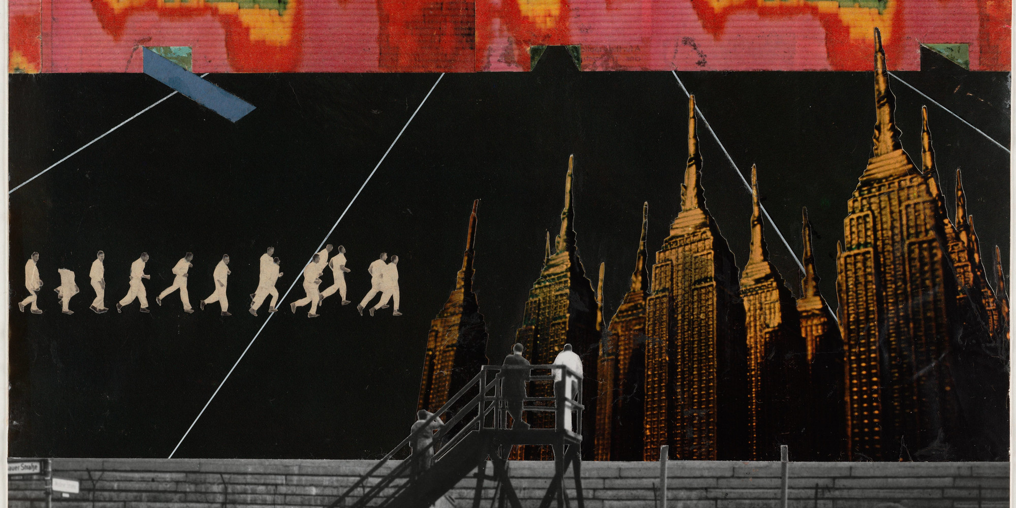 Rem Koolhaas, Elia Zenghelis, Madelon Vriesendorp, Zoe Zenghelis. Exodus, or the Voluntary Prisoners of Architecture: Training the New Arrivals (Axonometric projection). 1972. Cut-and-pasted photolithographs and gelatin photograph on paper, 10 5/8 × 14 1/2" (27 × 36.8 cm). Gift of Patricia Phelps de Cisneros, Takeo Ohbayashi Purchase Fund, and Susan de Menil Purchase Fund. © 2020 Rem Koolhaas