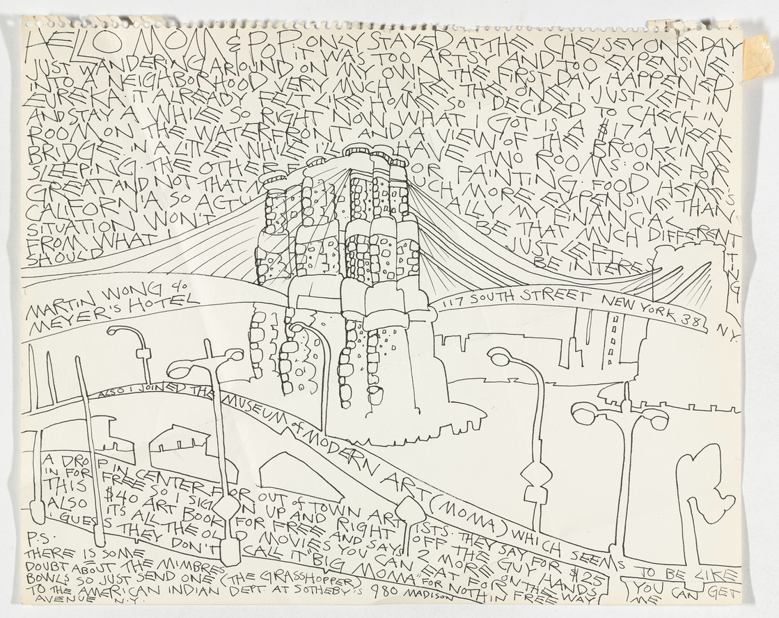 Martin Wong. First letter home from New York (also I joined The Museum of Modern Art). 1978
