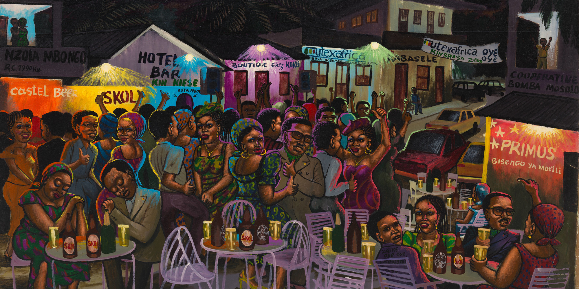 Moke. Long Live Utex Africa. 1989. Oil on canvas, 44 1/2 × 70 7/8″ (113 × 180 cm). CAAC-The Pigozzi Collection. Gift of Jean Pigozzi