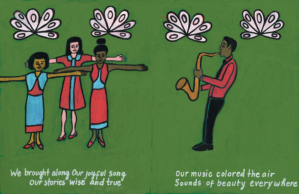 Pages from Faith Ringgold’s We Came to America