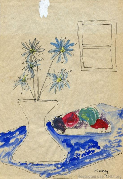Drawing of flowers by Lorraine Hansberry while a college student, between 1948 and 1950.