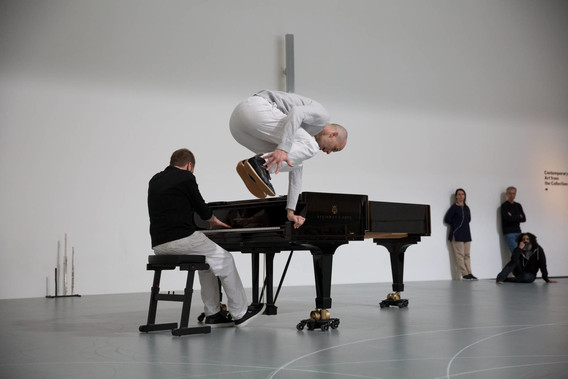 Anne Teresa De Keersmaeker. Work/Travail/Arbeid. Performed at The Museum of Modern Art, March 29–April 2, 2017. Performers pictured: Jean-Luc Plouvier and Carlos Garbin
