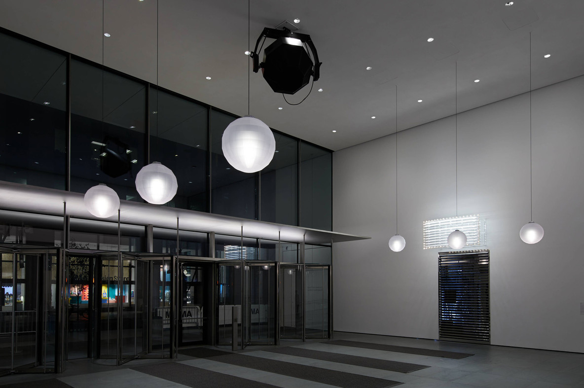 Installation view detail of Philippe Parreno’s Echo (2019) in MoMA’s loby