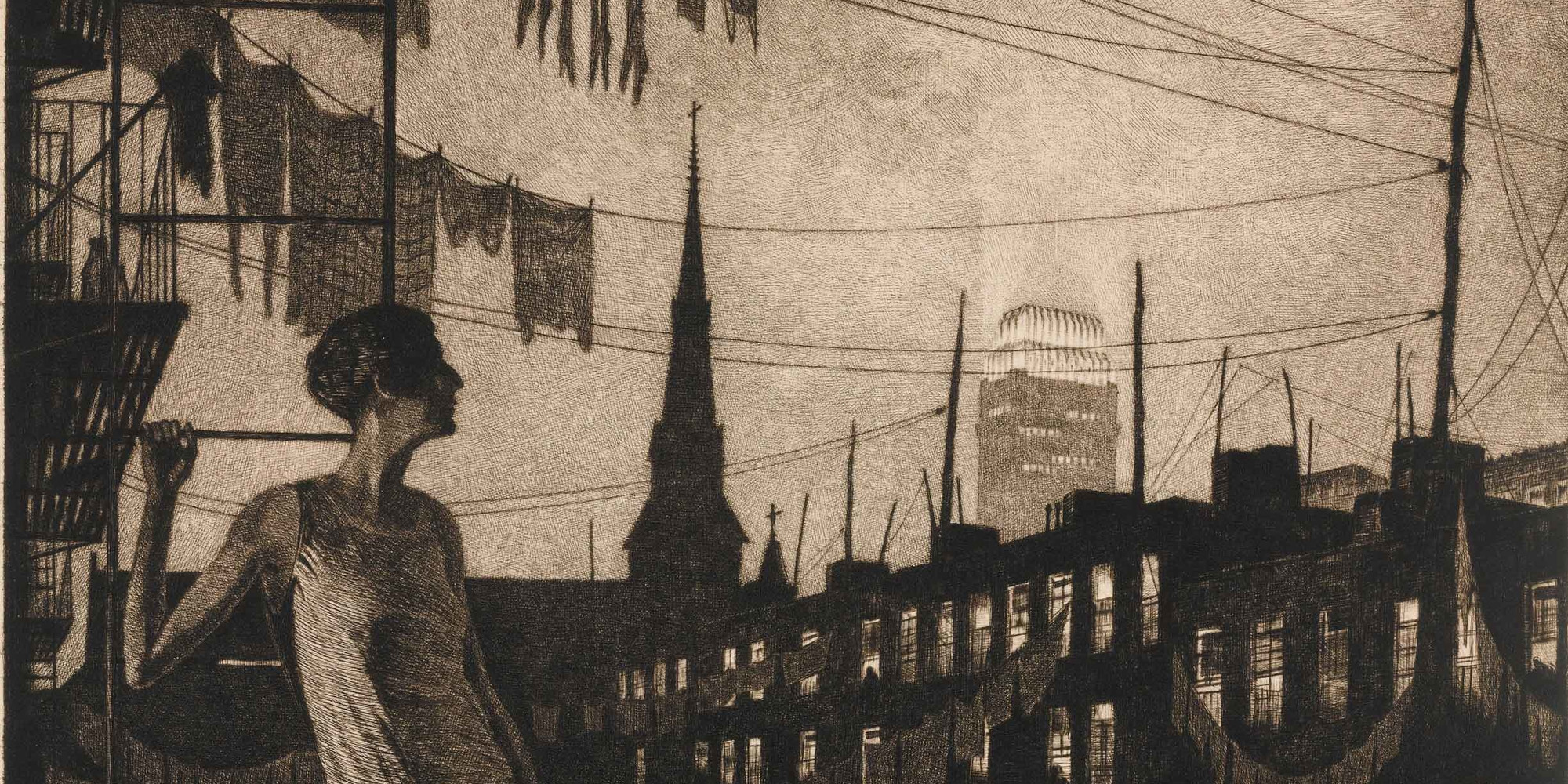 Martin Lewis. The Glow of the City. 1929. Drypoint, plate: 11 7/16 × 14 7/16" (29.1 × 36.6 cm); sheet: 14 5/16 × 18 7/8" (36.3 × 47.9 cm). Publisher: unknown. Printer: Martin Lewis, New York. Edition: 106. Purchase. © The Estate of Martin Lewis