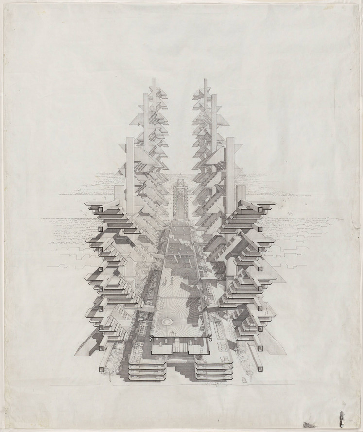 Paul Rudolph. Lower Manhattan Expressway Project, New York, NY (perspective to the east). 1967–72