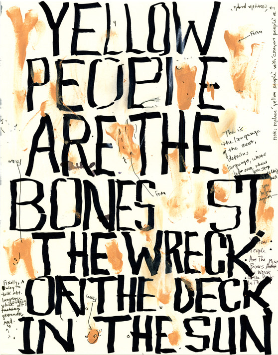 Pope.L. Yellow People Are The Bones St The Wreck On The Deck In The Sun. 2010. © Pope.L. Courtesy of the artist and Mitchell-Innes & Nash, New York
