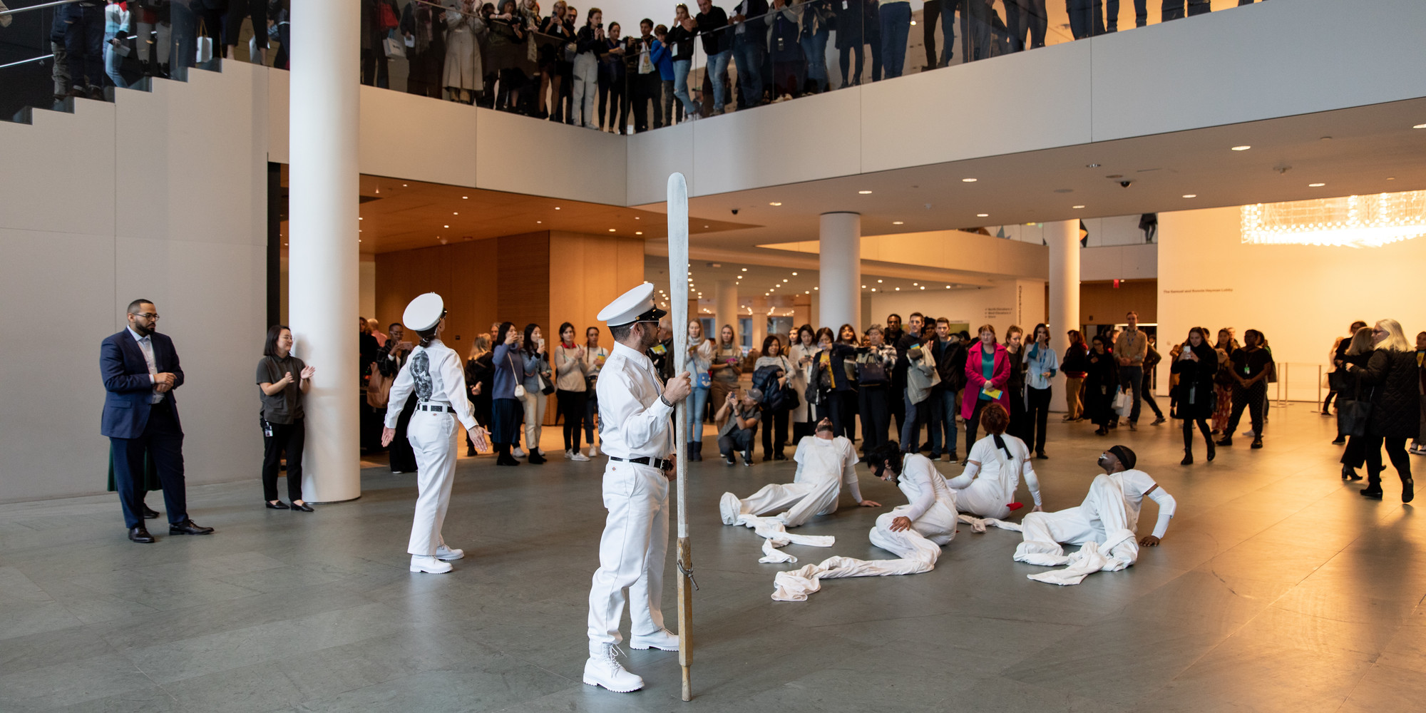 Pope.L. Dressing Up For Civil Rights. 2019. Performance, The Museum of Modern Art, New York, November 21, 2019. Acquired in part through the generosity of Jill and Peter Kraus, Anne and Joel S. Ehrenkranz, The Contemporary Arts Council of The Museum of Modern Art, The Jill and Peter Kraus Media and Performance Acquisition Fund, and Jill and Peter Kraus in honor of Michael Lynne. © Pope.L. Courtesy of the artist and Mitchell-Innes &amp; Nash, New York