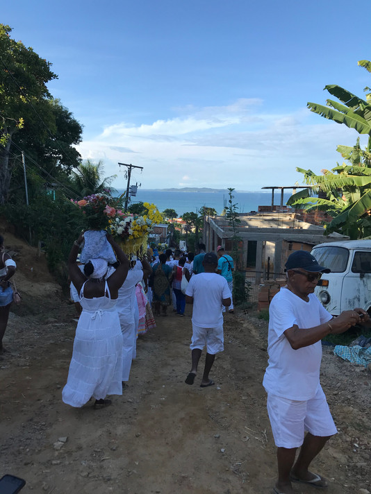Practitioners from Bela Vista on Itaparica island processing during Iemanjá Festival, February 2, 2020