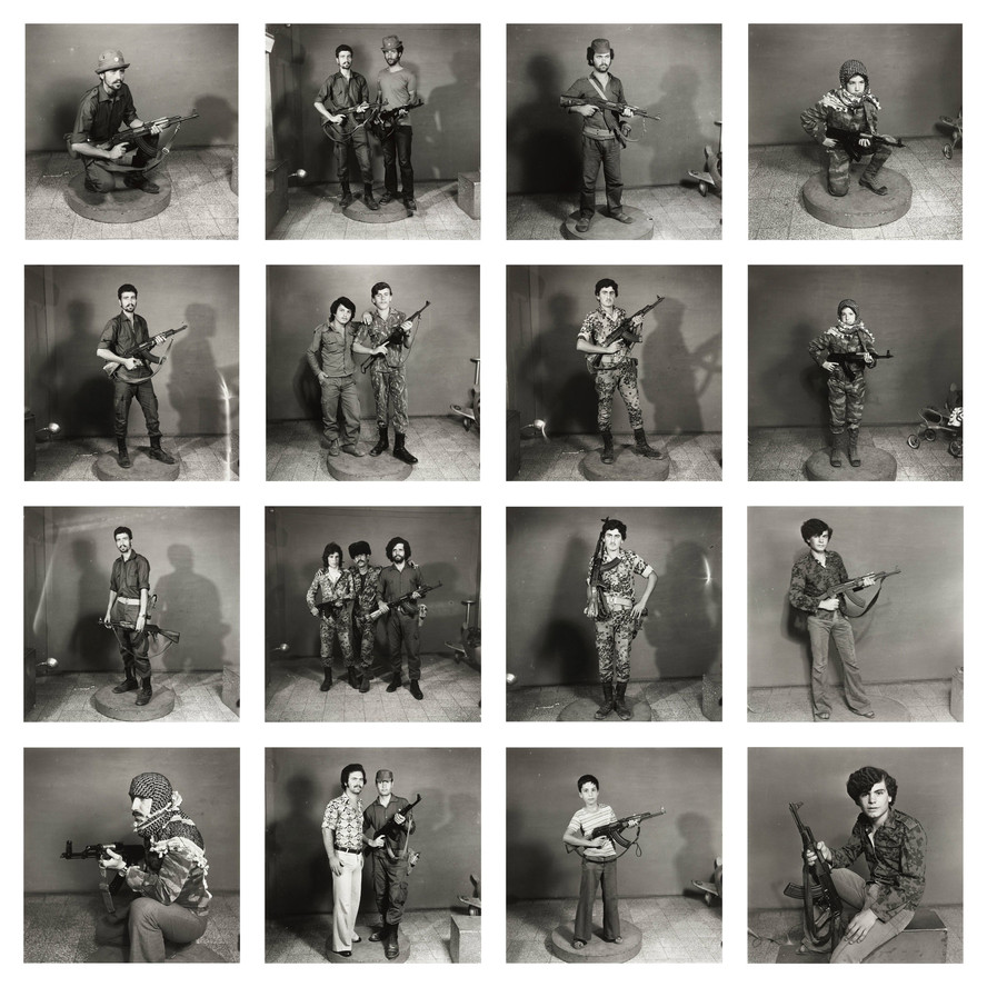 Akram Zaatari. After They Got the Right to Arms. Fourteen young men posing with guns*. Early 1970s/2006