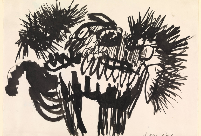 Karel Appel. Beast. 1956. Ink on paper, 9 3/8 x 12 5/8″ (23.8 x 32.1 cm). The Museum of Modern Art, New York. The Joan and Lester Avnet Collection © 2019 Artists Rights Society (ARS), New York / Van Lennep Producties, Amsterdam
