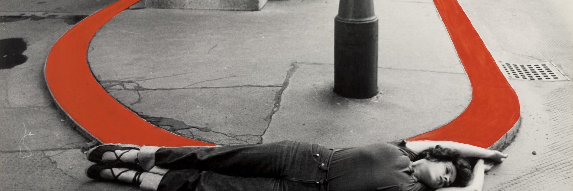 VALIE EXPORT. Encirclement from the series Body Configurations. 1976.  Gelatin silver print with red ink. The Museum of Modern Art, New York. Carl Jacobs Fund. © 2020 VALIE EXPORT/Artists Rights Society (ARS), New York/VBK, Austria