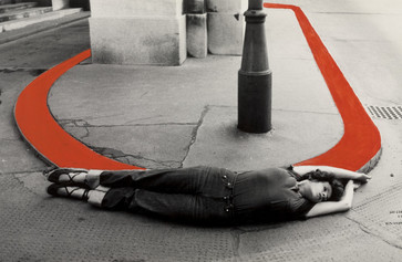 VALIE EXPORT. Encirclement from the series Body Configurations. 1976.  Gelatin silver print with red ink. The Museum of Modern Art, New York. Carl Jacobs Fund. © 2020 VALIE EXPORT/Artists Rights Society (ARS), New York/VBK, Austria