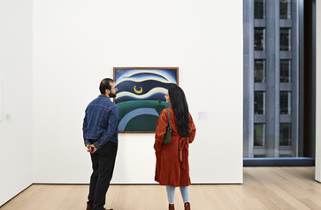 A view of the fifth-floor collection galleries. Shown: Tarsila do Amaral. The Moon (A Lua). 1928. Oil on canvas. The Museum of Modern Art, New York. Purchase. Photo: Noah Kalina