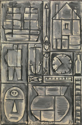 Joaquín Torres-García. Composition. 1931. Oil on canvas, 36 1/8 x 24&#34; (91.7 x 61 cm), Gift of Larry Aldrich. Photo: Thomas Griesel