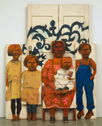 Marisol (Marisol Escobar). The Family. 1962. Paint and graphite on wood, sneakers, tinted plaster, door knob and plate, three sections, Overall 6&#39; 10 5/8&#34; x 65 1/2&#34; x 15 1/2&#34; (209.8 x 166.3 x 39.3 cm). Advisory Committee Fund. © 2020 Marisol