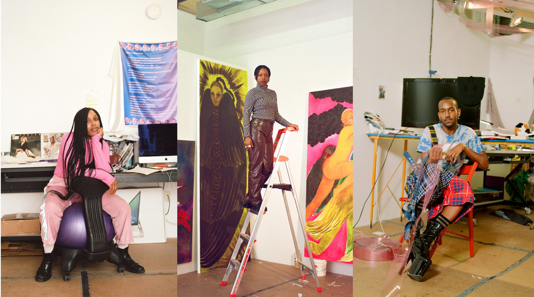 The Studio Museum in Harlem 2019-20 Artists in Residence (Left to Right: E. Jane, Naudline Pierre, Elliot Reed). Photo: Myles Loftin.