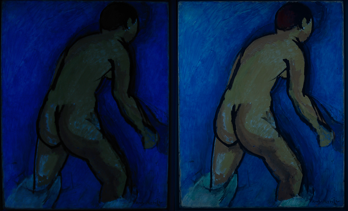 Images of Bather taken using ultraviolet (left) and infrared (right) light