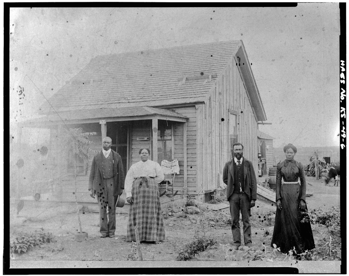 Exodusters in Nicodemus, Kansas. c. late 19th century.