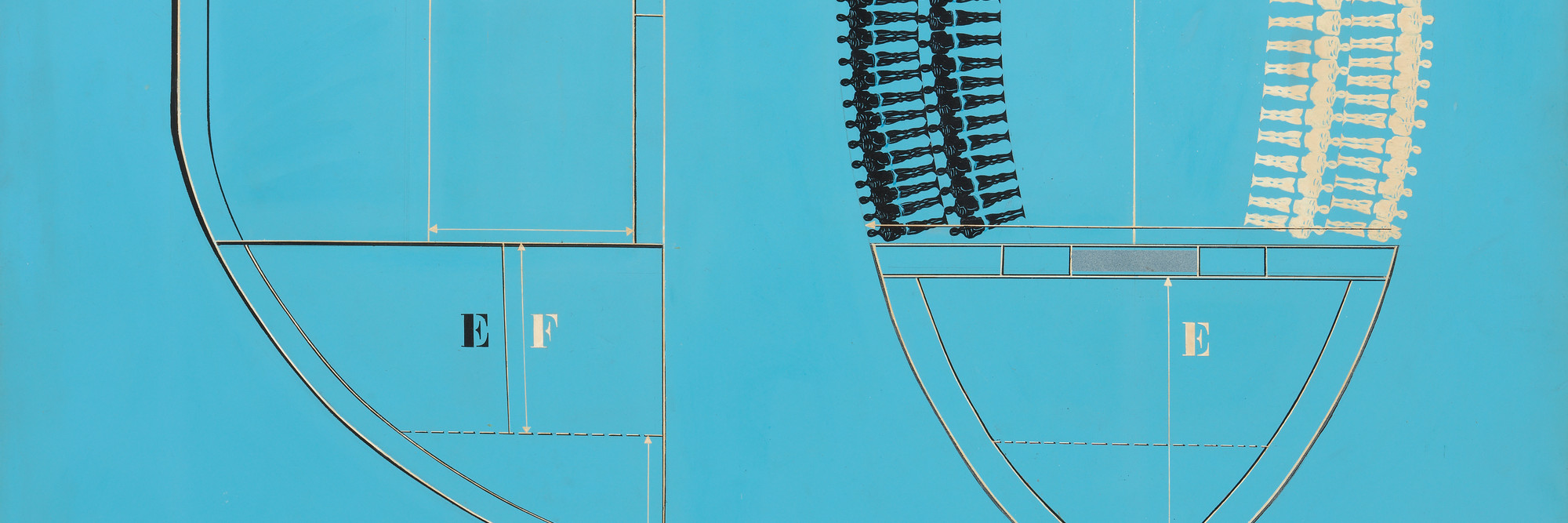 Malcolm Bailey. Hold, Separate but Equal. 1969. Acrylic, presstype, watercolor, and enamel on board, 7&#39; x 48&#34; (213.2 x 121.9 cm). Gift of Barbara Jakobson and John R. Jakobson. Photo: Jonathan Muzikar