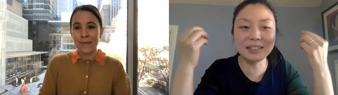 A still from the Virtual Cinema conversation between Sophie Cavoulacos and Nanfu Wang