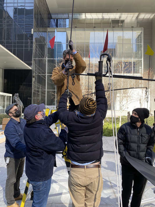 Installing the sculpture at MoMA, 2021. Photo: Lynda Zycherman