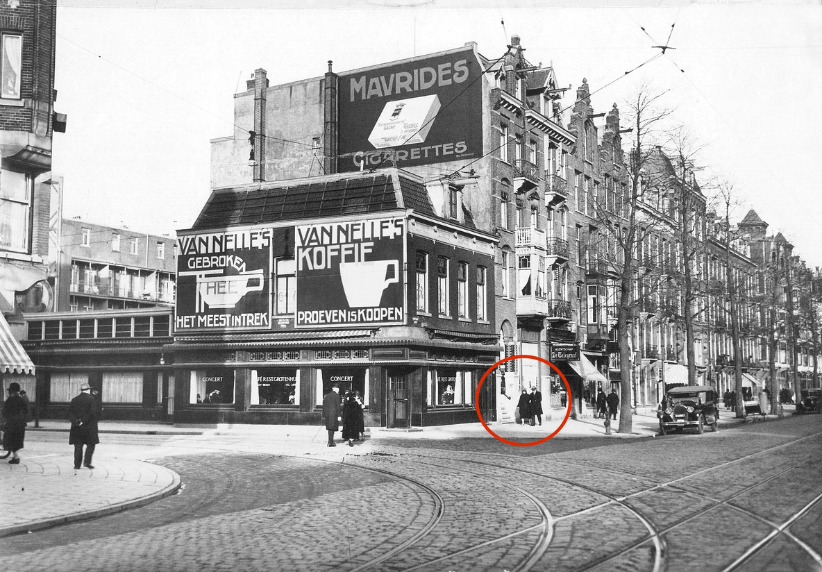 Coffee and tea billboard advertisements for the Dutch company Van Nelle, designed by Jacob (Jac.) Jongert, Amsterdam, c. 1930. Masked figures are circled.