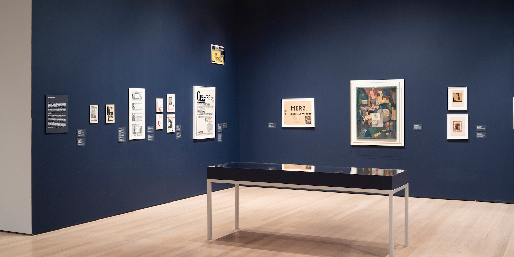 A selection of works by Kurt Schwitters in Engineer, Agitator, Constructor: The Artist Reinvented, The Museum of Modern Art, New York, December 13, 2020–April 10, 2021