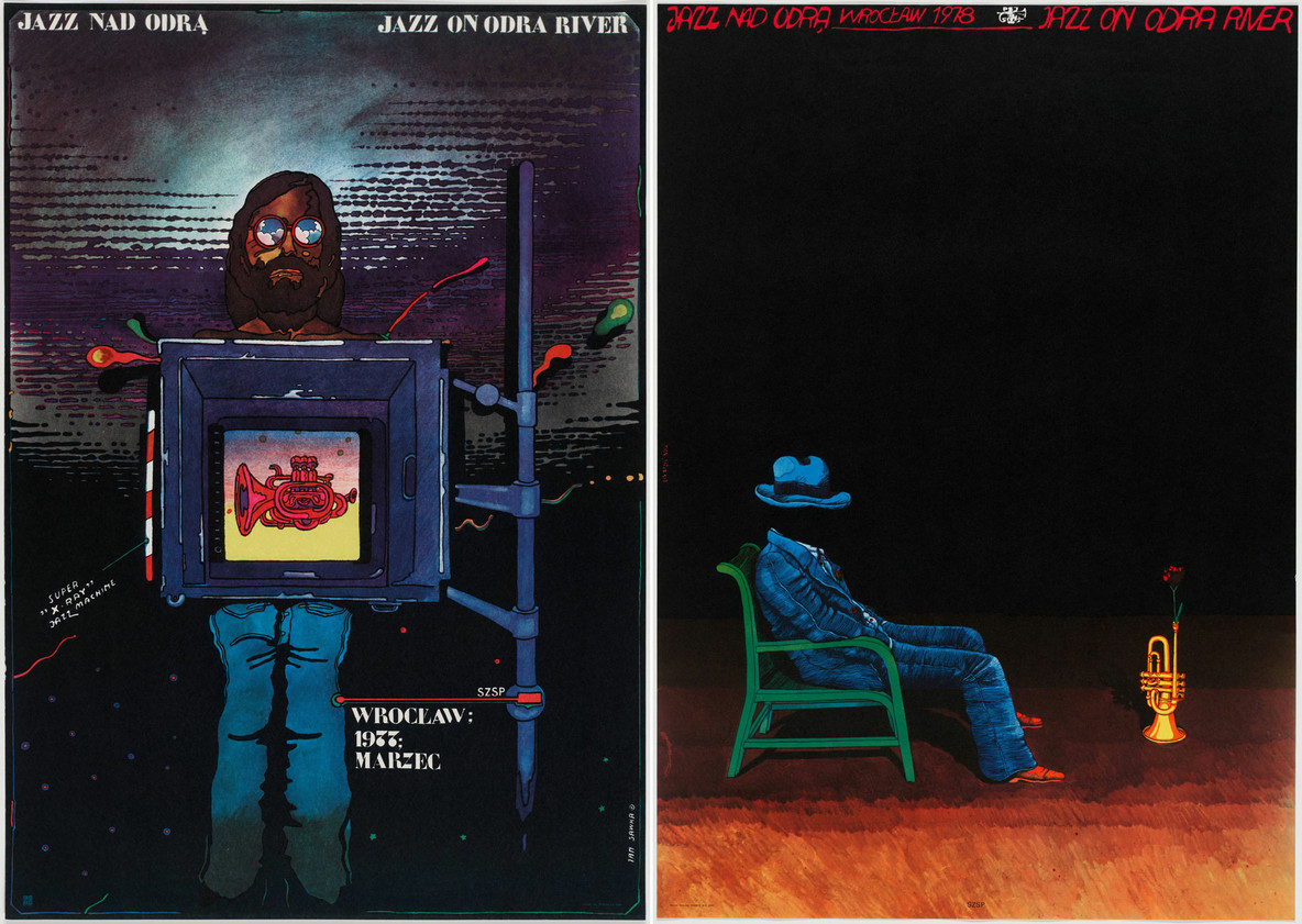 From left: Jan Sawka. Jazz Nad Odra, Jazz on Odra River. 1973; Jazz Nad Odra, Wroclaw 1978, Jazz on Odra River. 1978