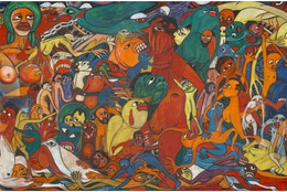 Malangatana Valente Ngwenya. Cry for Freedom. 1973. Oil on hardboard, 48 × 120 3/16&#34; (121.9 × 305.3 cm). Gift of Glenn and Eva Dubin