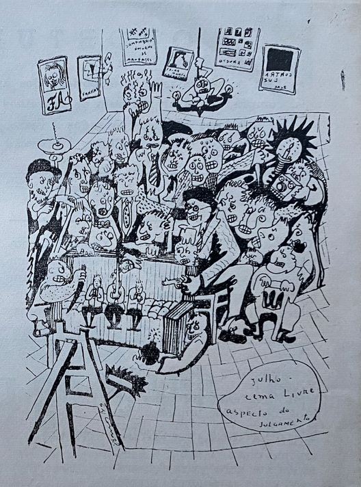 Satirical cartoon of the concursos internos by Geraldo de Barros, from Boletim 41 (September 1949)
