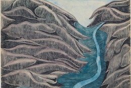 Joseph E. Yoakum. Grizzly Gulch Valley Ohansburg Vermont. n.d. Black ballpoint pen and watercolor on paper, 7 7/8 × 9 7/8&#34; (20 × 25.1 cm). Gift of the Raymond K. Yoshida Living Trust and Kohler Foundation, Inc. © 2021 Joseph E. Yoakum