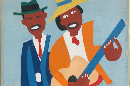 Jacob Lawrence. Blind Singer. c. 1940. Screenprint with tempera additions, composition and sheet: 17 1/2 x 11 1/2" (44.5 x 29.2 cm). Riva Castleman Endowment Fund and The Friends of Education of The Museum of Modern Art