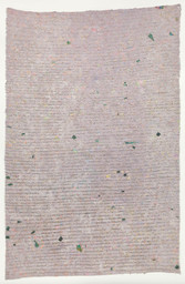 Howardena Pindell. Memory: Past. 1980–81. Acrylic, dye, paper, thread, tempera, photographic transfer, glitter, and powder on canvas, 126 × 84&#34; (320 × 213.4 cm). Committee on Painting and Sculpture Funds and gift of The Friends of Education of The Museum of Modern Art. © 2021 Howardena Pindell. Courtesy of the artist and Garth Greenan Gallery, New York