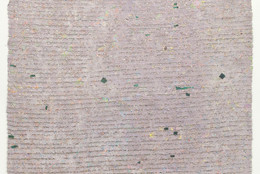 Howardena Pindell. Memory: Past. 1980–81. Acrylic, dye, paper, thread, tempera, photographic transfer, glitter, and powder on canvas, 126 × 84&#34; (320 × 213.4 cm). Committee on Painting and Sculpture Funds and gift of The Friends of Education of The Museum of Modern Art. © 2021 Howardena Pindell. Courtesy of the artist and Garth Greenan Gallery, New York