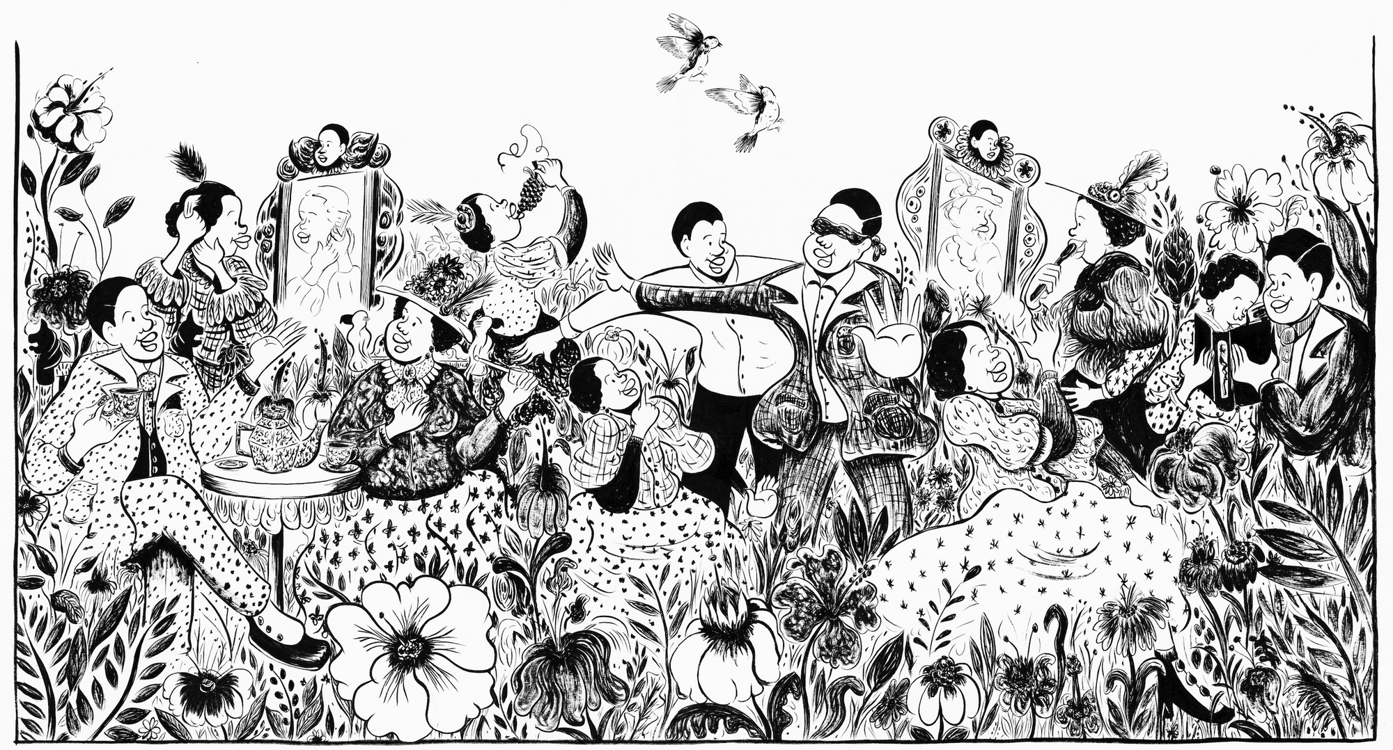 Ebony Flowers. Original illustration for Tourmaline’s Pleasure Gardening walking tour. 2021. Courtesy the artist
