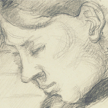 Detail of Cézanne’s Madame Cézanne (c. 1884–87), showing pencil hatching and crosshatching