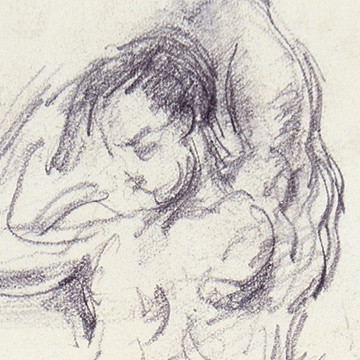 Detail of Cézanne’s Standing Bather (1879–82), showing repeating and fragmented pencil lines
