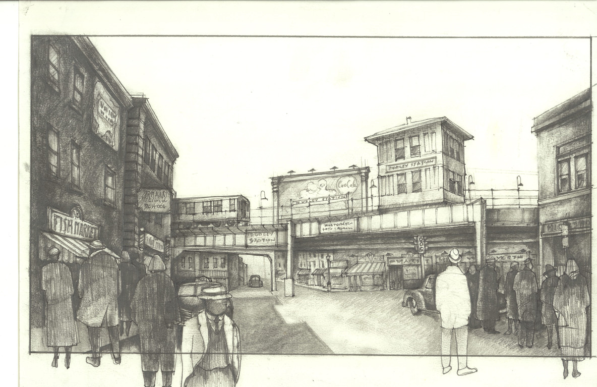 Wynn Thomas. Production sketch from Malcolm X. 1992