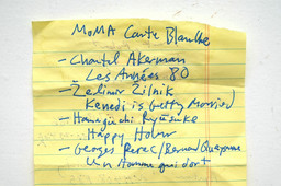 Carte Blanche lineup handwritten by Ken Okiishi. Courtesy the artist