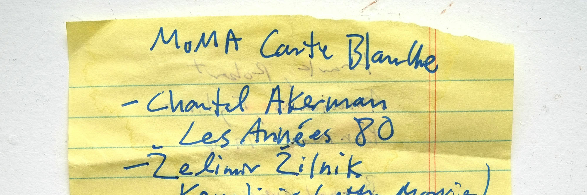 Carte Blanche lineup handwritten by Ken Okiishi. Courtesy the artist