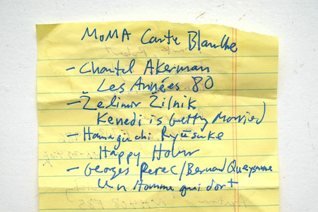 Carte Blanche lineup handwritten by Ken Okiishi. Courtesy the artist