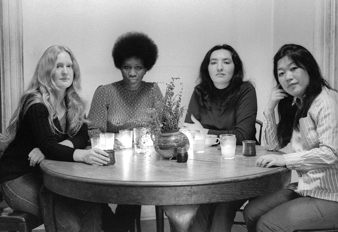 Fig. 18: From left: Mary Lucier, Charlotte Warren, Cecilia Sandoval, and Kubota during a Red, White, Yellow & Black planning session, E. 7th St., 1973