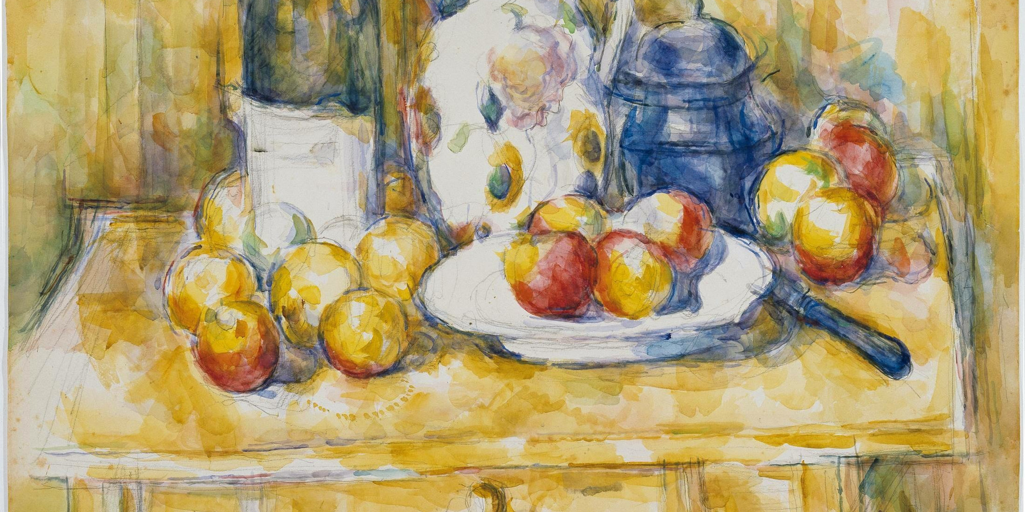 Paul Cézanne. Still Life with Apples on a Sideboard. 1900–06. Pencil and watercolor on paper, 19 1/8 × 24 7/8&#34; (48.6 × 63.2 cm). Dallas Museum of Art. The Wendy and Emery Reves Collection