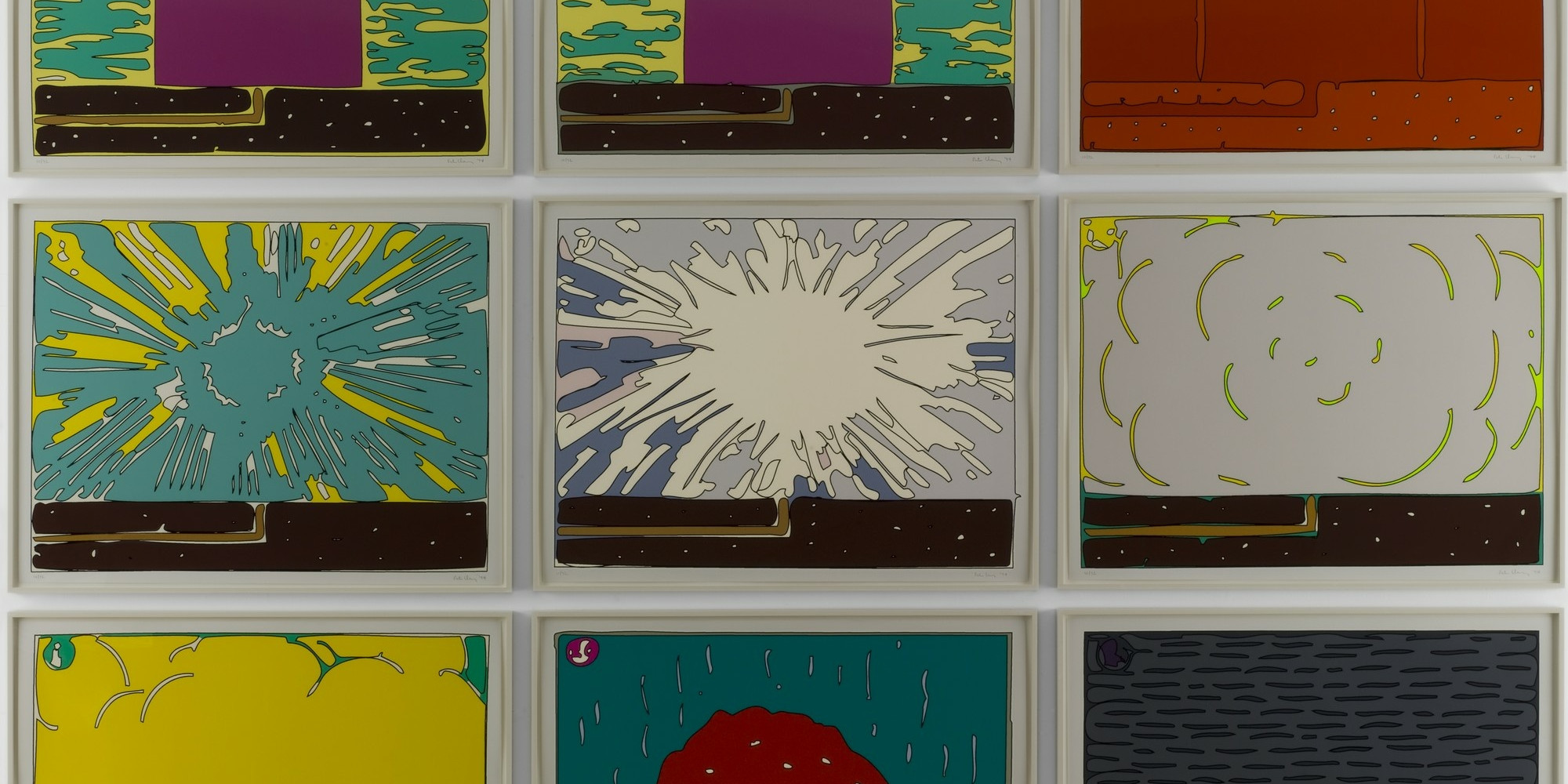 Peter Halley. Exploding Cell. 1994. Series of nine screenprints, composition and sheet (each): 36 1/2 × 47 1/8" (92 × 119.7 cm). Edition Schellmann, New York, Heinrici Silkscreen, New York, Edition: 32. The Museum of Modern Art, New York. Gift of the artist. © 2021 Peter Halley