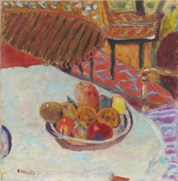 Pierre Bonnard. Still Life (Table with Bowl of Fruit). 1939. Oil on canvas, 21 x 20 7/8&#34; (53.3 x 53 cm), © 2021 Artists Rights Society (ARS), New York / ADAGP, Paris