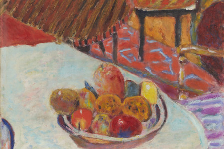 Pierre Bonnard. Still Life (Table with Bowl of Fruit). 1939. Oil on canvas, 21 x 20 7/8&#34; (53.3 x 53 cm), © 2021 Artists Rights Society (ARS), New York / ADAGP, Paris